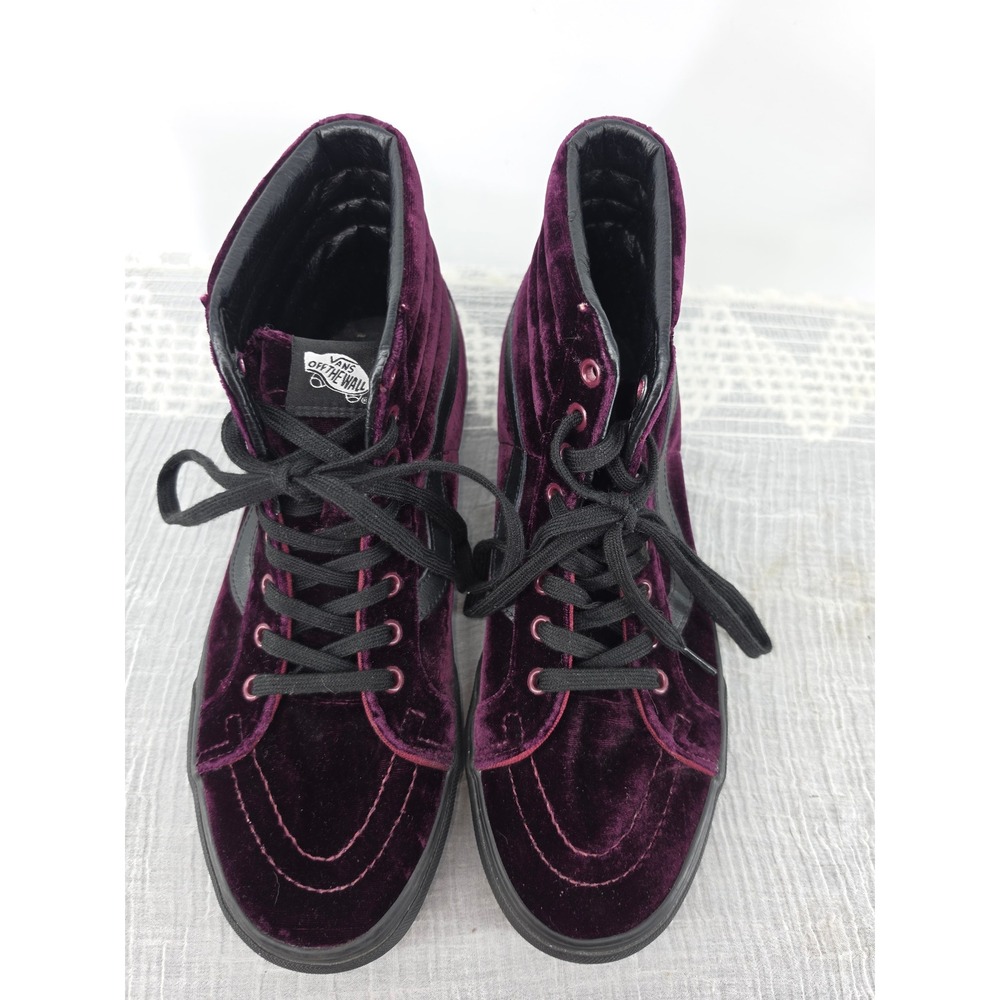 Vans Sk8-Hi Purple Velvet High Top Sneakers Mens 9.5 Black Leather Stripe